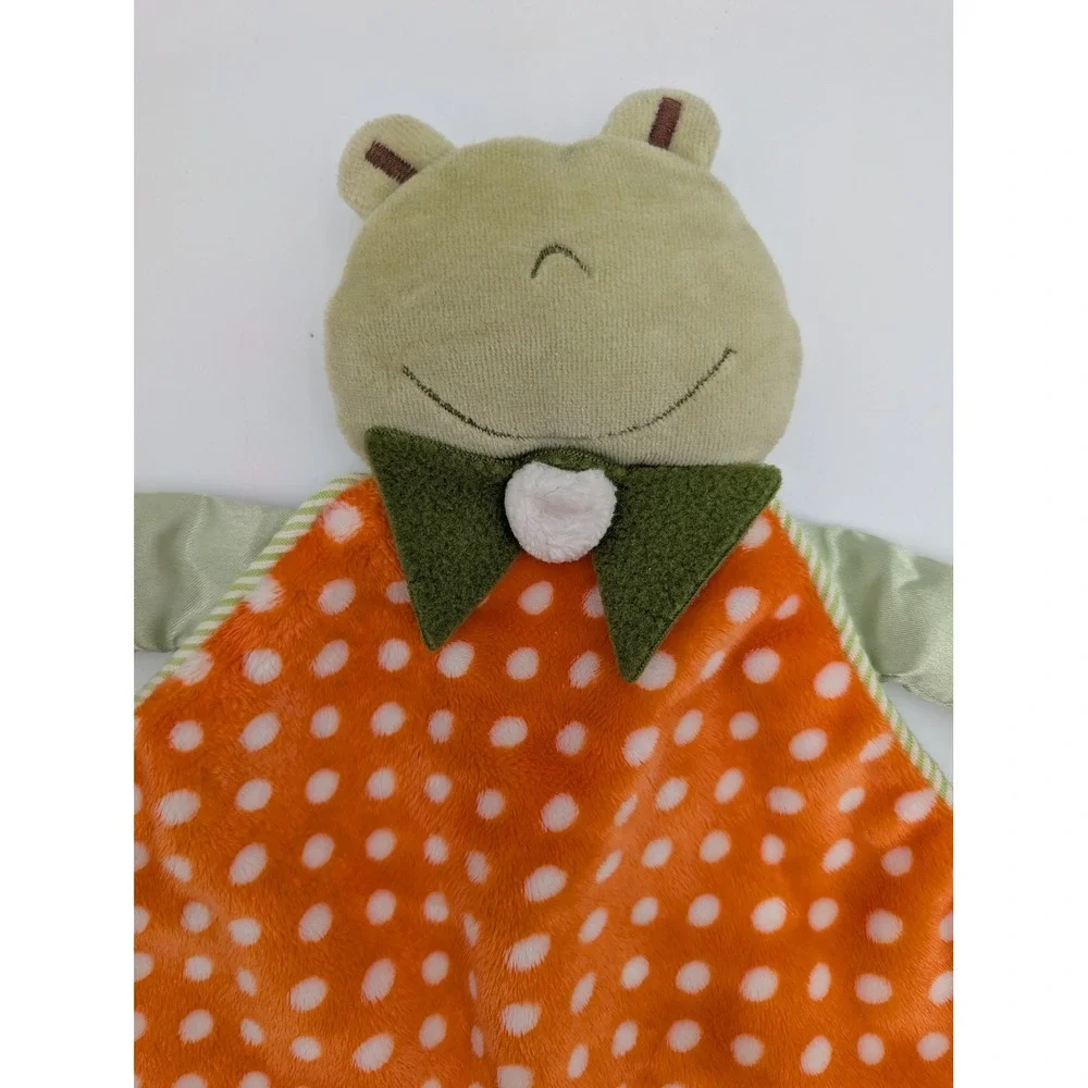 Frog Lovey Security Blanket Orange Polka Dot Green Satin